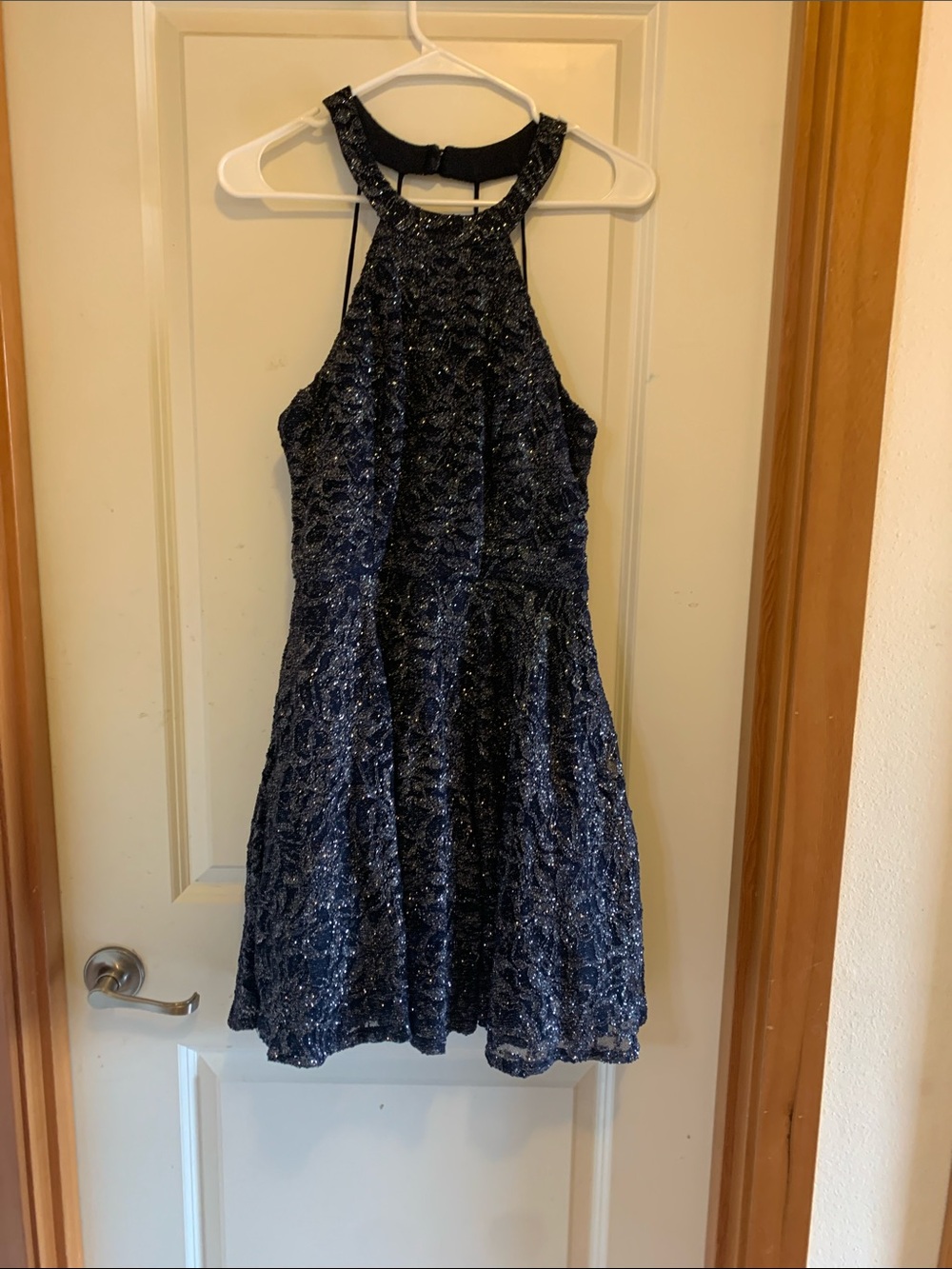 B. Smart Navy Sparkle Halter Mini Dress